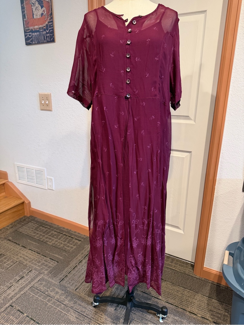 Women's Burgundy Maxi Dress with Button Front